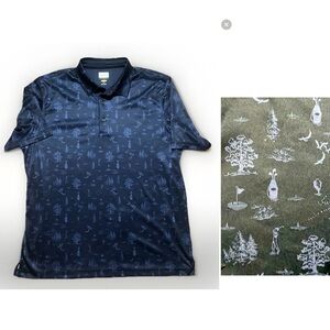Greg Norman Men's Polo Shirt - Navy with playful golf course imagery print sz L
